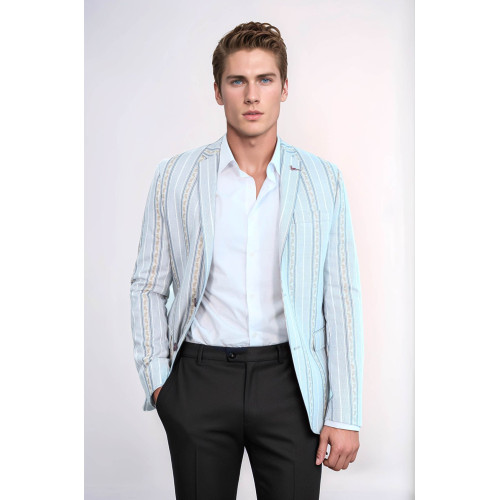 Slim Fit Striped Blue Men Blazer - Chadrobe