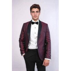 Pentagon Patterned Shawl Lapel Burgundy Men Dinner Jacket - Chadrobe