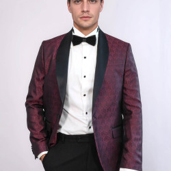 Pentagon Patterned Shawl Lapel Burgundy Men Dinner Jacket - Chadrobe