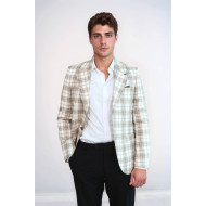 Single Button Wide Pointed Collar Beige Blazer - Chadrobe