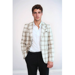 Single Button Wide Pointed Collar Beige Blazer - Chadrobe