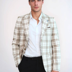 Single Button Wide Pointed Collar Beige Blazer - Chadrobe