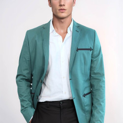 Double Button Mono Lapel Bag Pocket Cotton Green Jacket-Chadrobe