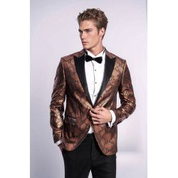Patterned Slim Fit Brown Men Stage Tuxedo Blazer - Chadrobe
