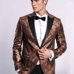 Patterned Slim Fit Brown Men Stage Tuxedo Blazer - Chadrobe