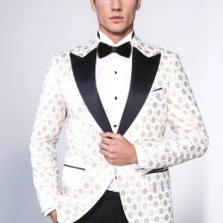 Floral Patterned Peak Lapel White Men Wedding Tuxedo Blazer - Chadrobe