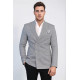 Dark Grey Micro-Check Slim Fit Double-Breasted Blazer with Silver Metal Buttons – Chadrobe
