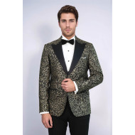 Feather Patterned Slim Fit Black Men Party Blazer - Chadrobe