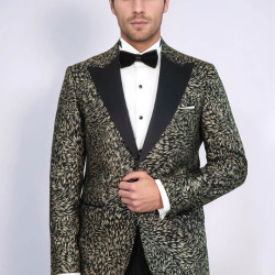 Feather Patterned Slim Fit Black Men Party Blazer - Chadrobe