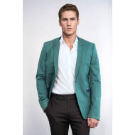 Single Button Standing Collar Green Men Blazer - Chadrobe