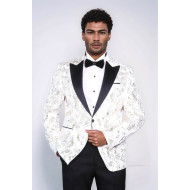 Peak Lapel Slim Fit Gold Patterned White Men Dinner Jacket - Chadrobe