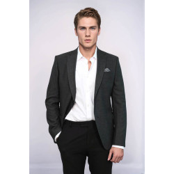 Textured Slim Fit Notch Lapel Anthracite Men Blazer - Chadrobe