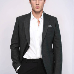 Textured Slim Fit Notch Lapel Anthracite Men Blazer - Chadrobe