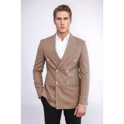 Striped Double Breasted Beige Men Blazer - Chadrobe