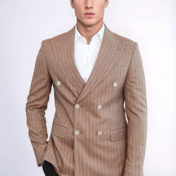Striped Double Breasted Beige Men Blazer - Chadrobe