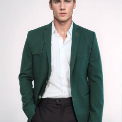 Double Buttons Shoulder Piece Mono Lapel Green Jacket-Chadrobe