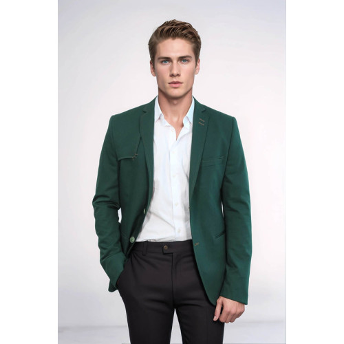 Double Buttons Shoulder Piece Mono Lapel Green Jacket-Chadrobe