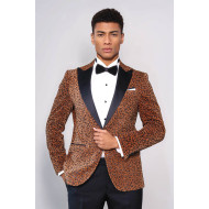 Leopard Pattern Slim Fit Peak Lapel Yellow Men Tuxedo Party Blazer