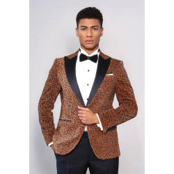 Leopard Pattern Slim Fit Peak Lapel Yellow Men Tuxedo Party Blazer