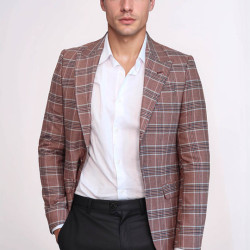 Checked Single Button Burgundy Men Blazer - Chadrobe
