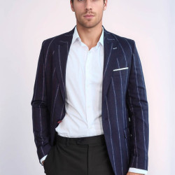 Striped Slim-Fit Burgundy Men Blazer - Chadrobe