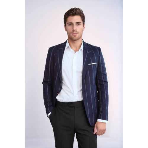 Striped Slim-Fit Burgundy Men Blazer - Chadrobe