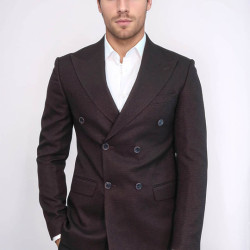 Houndstooth Patterned Burgundy Men Double Breasted Blazer - Chadrobe