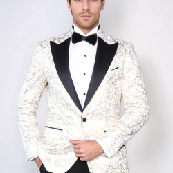 Root Pattern Peak Lapel White Men Dinner Jacket - Chadrobe