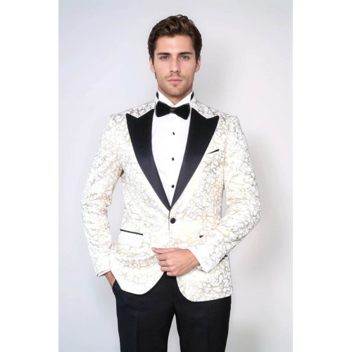 Root Pattern Peak Lapel White Men Dinner Jacket - Chadrobe
