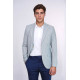 Light Blue Striped Linen Gold Metal Button Slim Fit Men's Blazer Jacket - Chadrobe