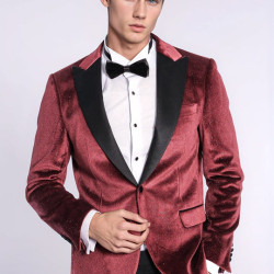 Slim Fit Velvet Burgundy Men Sparkle Tuxedo Jacket - Chadrobe