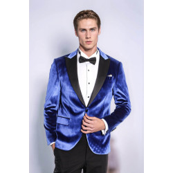 Velvet Navy Blue Slim Fit Men Tuxedo Jacket - Chadrobe