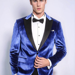 Velvet Navy Blue Slim Fit Men Tuxedo Jacket - Chadrobe