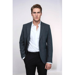 Textured Slim Fit Notch Lapel Grey Men Blazer - Chadrobe