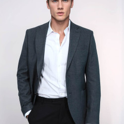 Textured Slim Fit Notch Lapel Grey Men Blazer - Chadrobe