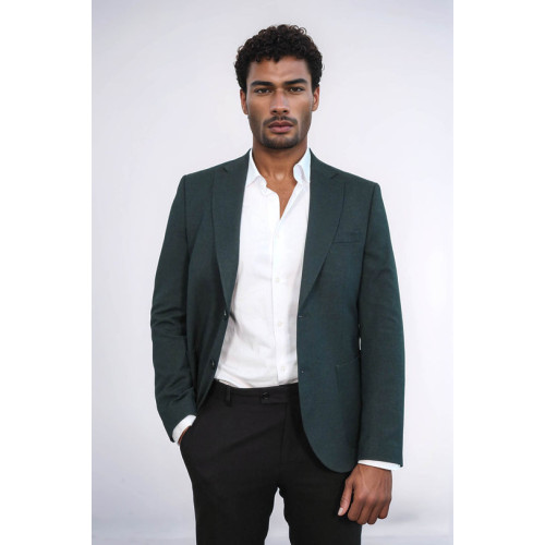 Textured Slim Fit Notch Lapel Green Men Blazer - Chadrobe