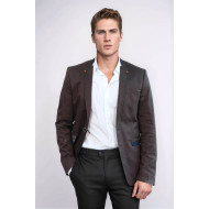 Single Button Standing Collar Brown Men Blazer - Chadrobe