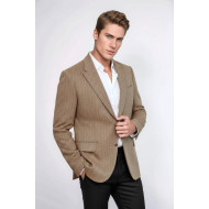 Houndstooth Pattern Wool Light Brown Men Blazer - Chadrobe