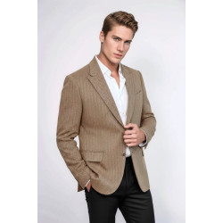 Houndstooth Pattern Wool Light Brown Men Blazer - Chadrobe