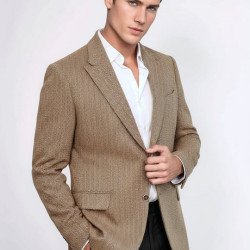 Houndstooth Pattern Wool Light Brown Men Blazer - Chadrobe