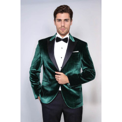 Slim Fit Peak Lapel Velvet Dark Green Men Tuxedo Jacket - Chadrobe