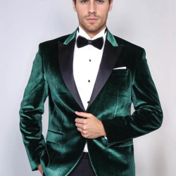 Slim Fit Peak Lapel Velvet Dark Green Men Tuxedo Jacket - Chadrobe