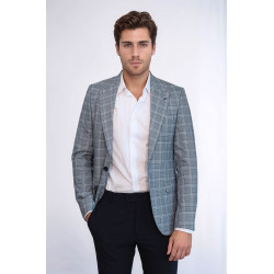Checked Slim-Fit Grey Men's Blazer - Chadrobe