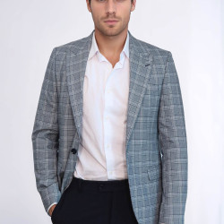Checked Slim-Fit Grey Men's Blazer - Chadrobe