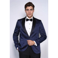 Patterned Shawl Lapel Navy Blue Men Tuxedo Jacket - Chadrobe