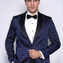 Patterned Shawl Lapel Navy Blue Men Tuxedo Jacket - Chadrobe