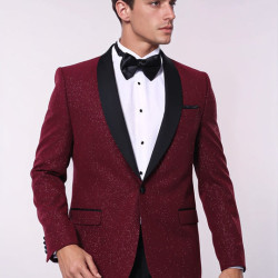 Burgundy Shawl Lapel Sparkly Men Tuxedo Jacket - Chadrobe