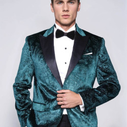 Floral Patterned Velvet Green Men Evening Jacket - Chadrobe