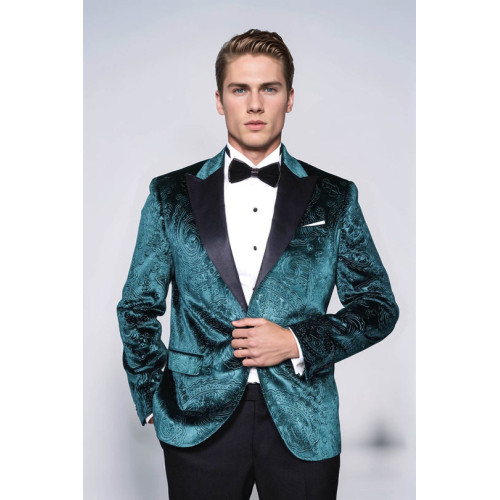 Floral Patterned Velvet Green Men Evening Jacket - Chadrobe