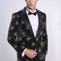 Slim Fit Dot Patterned Black Men Sparkle Jackets -Chadrobe